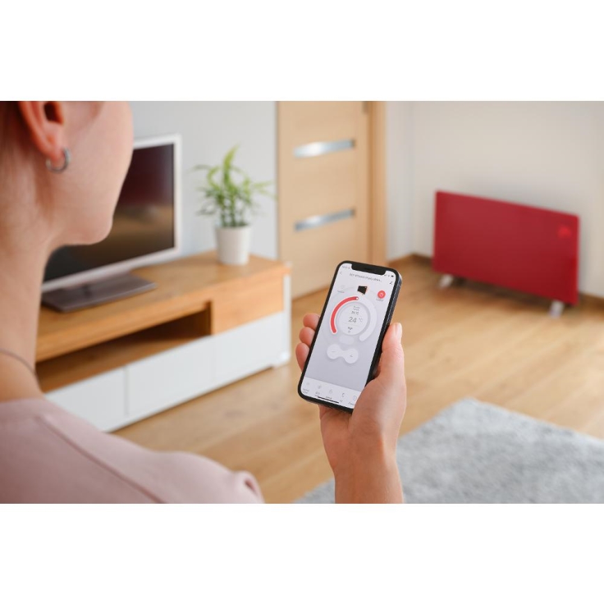 Sencor - Inteligentný elektrický priamy ohrievač/konvektor 1200/2400 W, 230 V, IP24, Wi‑Fi, červený