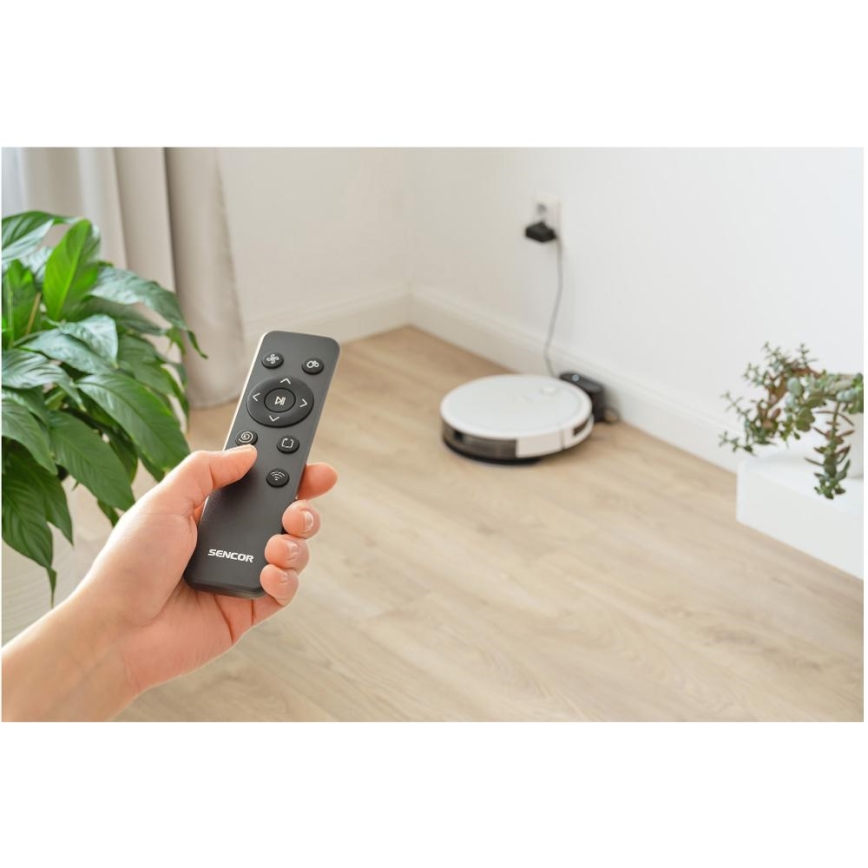 Sencor - Inteligentný robotický vysávač s mopom 2v1 28W/2600 mAh Wi-Fi biela + diaľkové ovládanie