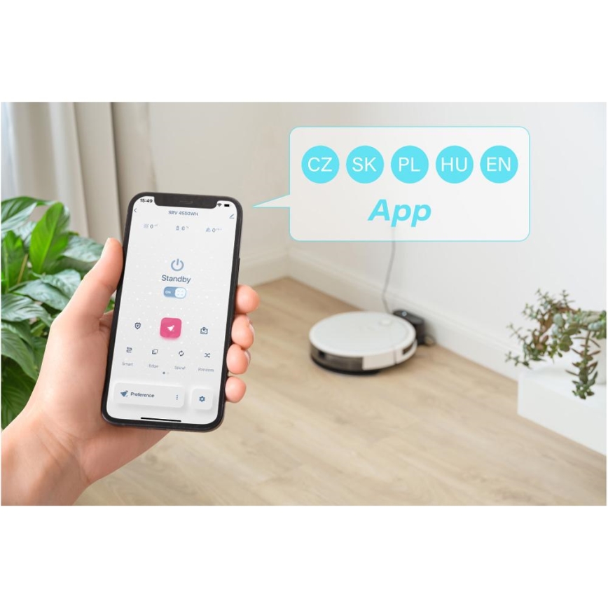 Sencor - Inteligentný robotický vysávač s mopom 2v1 28W/2600 mAh Wi-Fi biela + diaľkové ovládanie