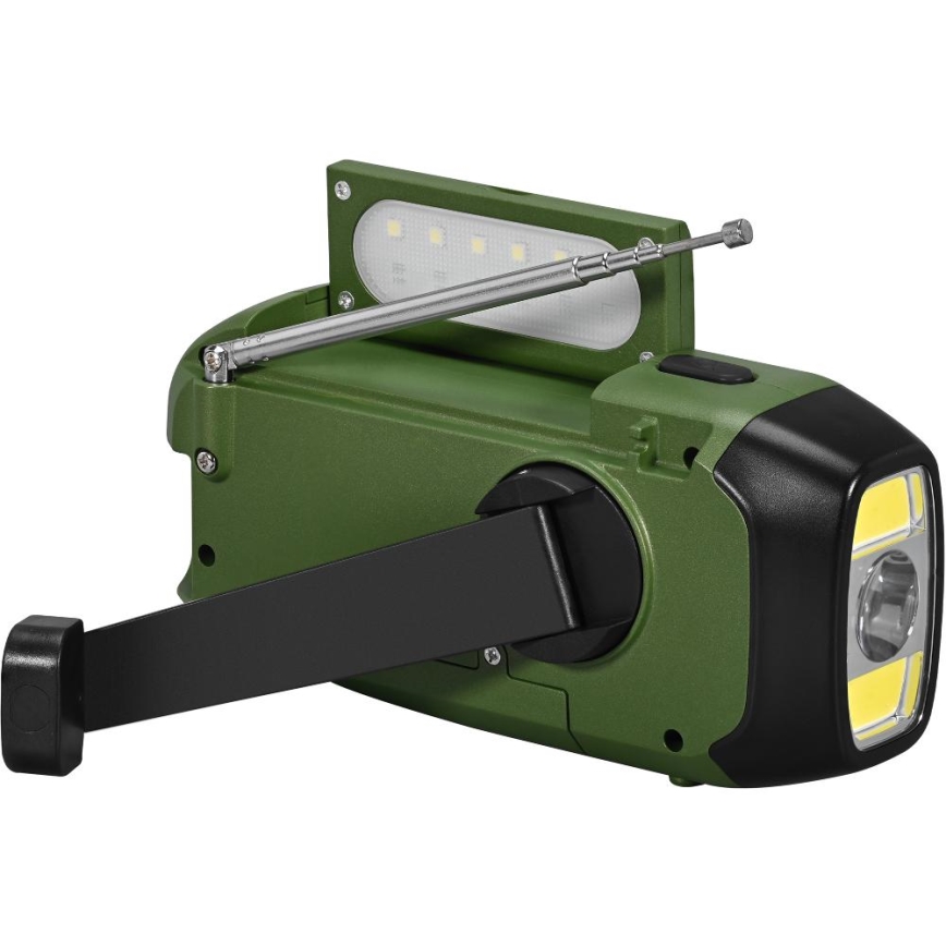 Sencor - Kempingové rádio so solárnym panelom a LED baterkou 5V/2000 mAh IPX4 zelená
