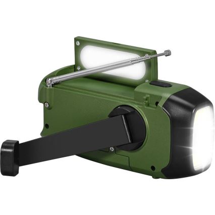 Sencor - Kempingové rádio so solárnym panelom a LED svietidlom 5V/2000 mAh IPX4 zelená