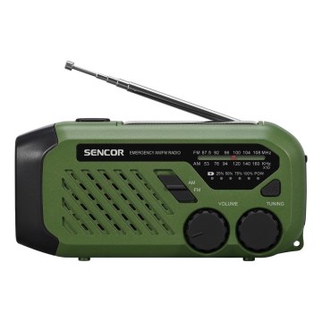 Sencor - Kempingové rádio so solárnym panelom a LED svietidlom 5V/2000 mAh IPX4 zelená