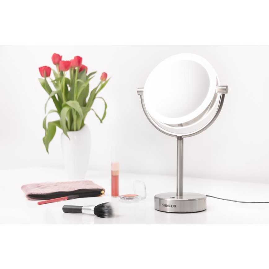 Sencor - Kozmetické zrkadielko s LED podsvietením LED/5W/230V nerez