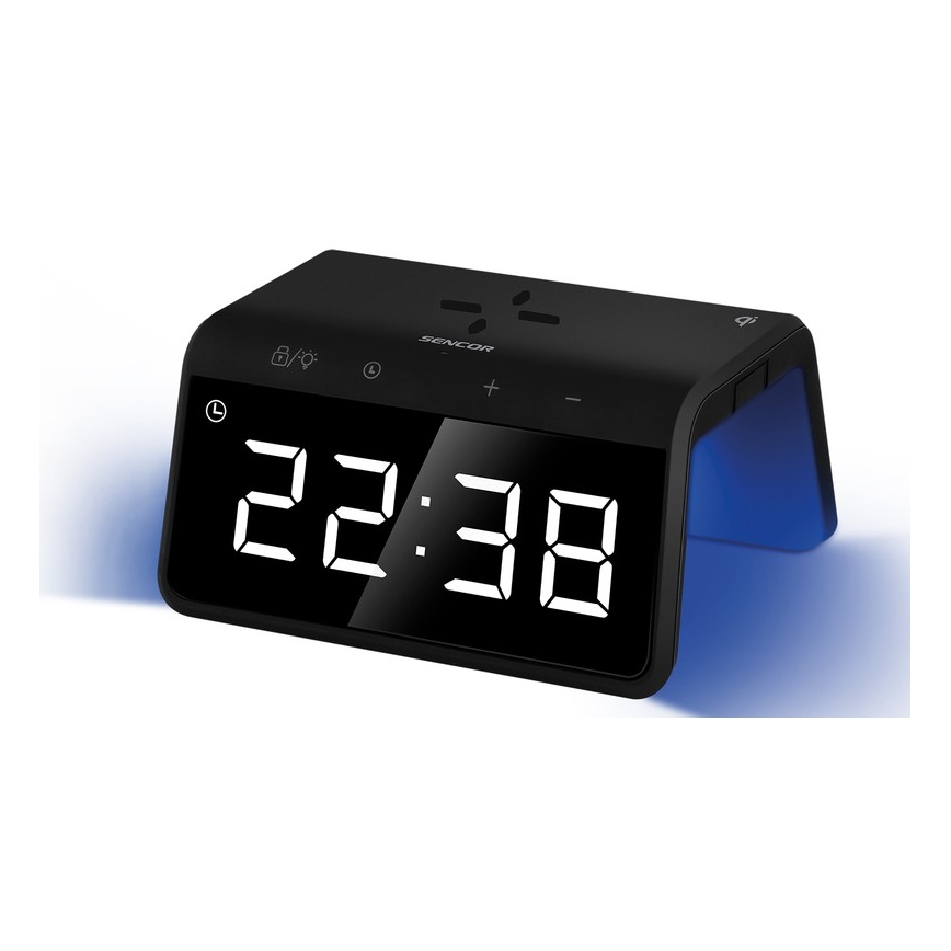 Sencor - LED RGB Budík s bezdrôtovým nabíjaním 10W/1xCR2032