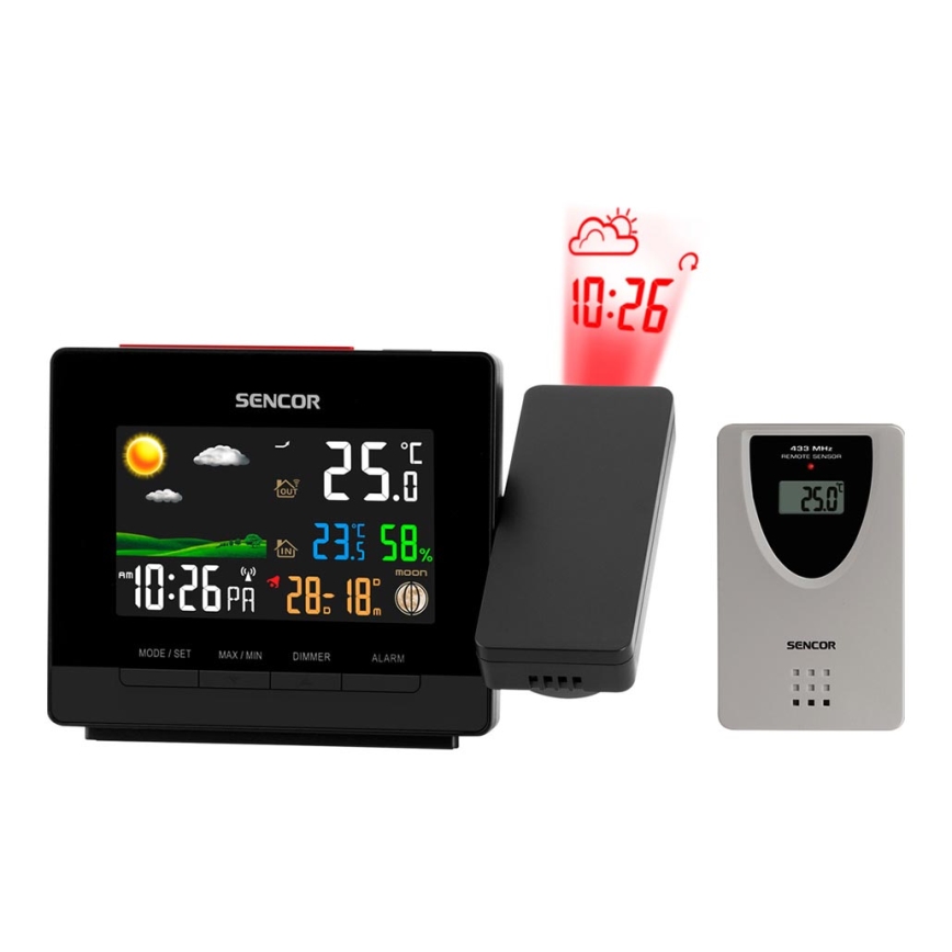 Sencor - Meteostanica s barevným LCD displejem, budíkom a projektorom 2xAA + 2xAAA