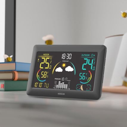 Sencor - Meteostanica s farebným LCD displejom a budíkom 3xAA