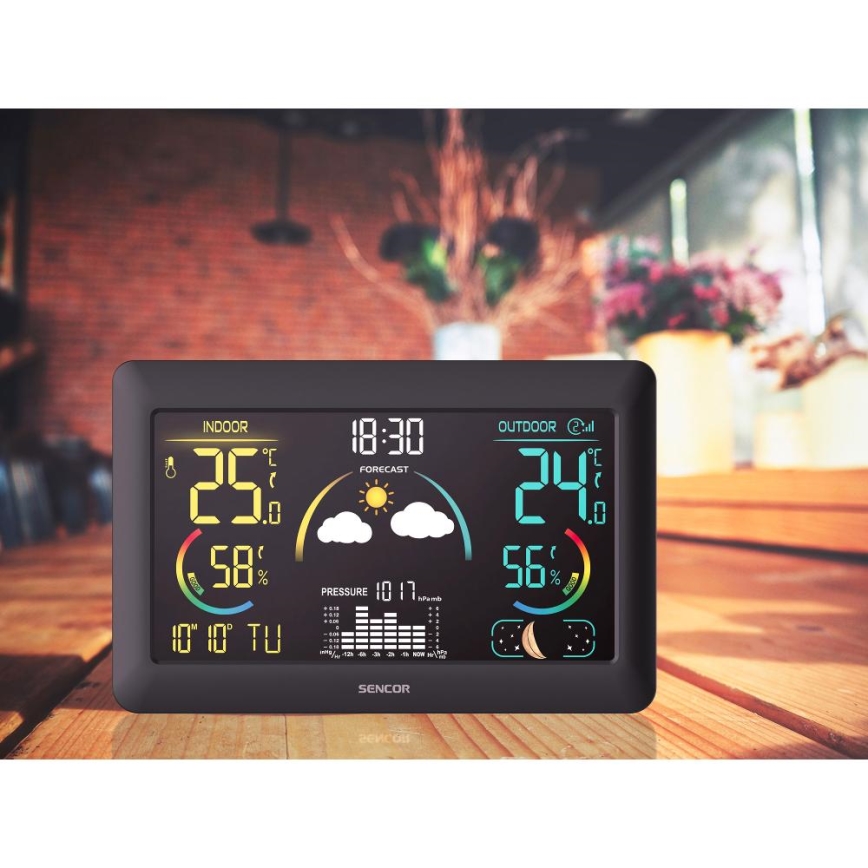 Sencor - Meteostanica s farebným LCD displejom a budíkom 3xAA