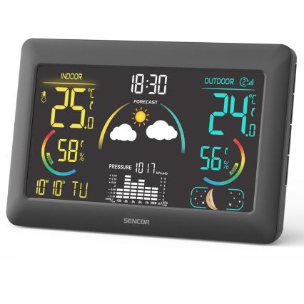 Sencor - Meteostanica s farebným LCD displejom a budíkom 3xAA