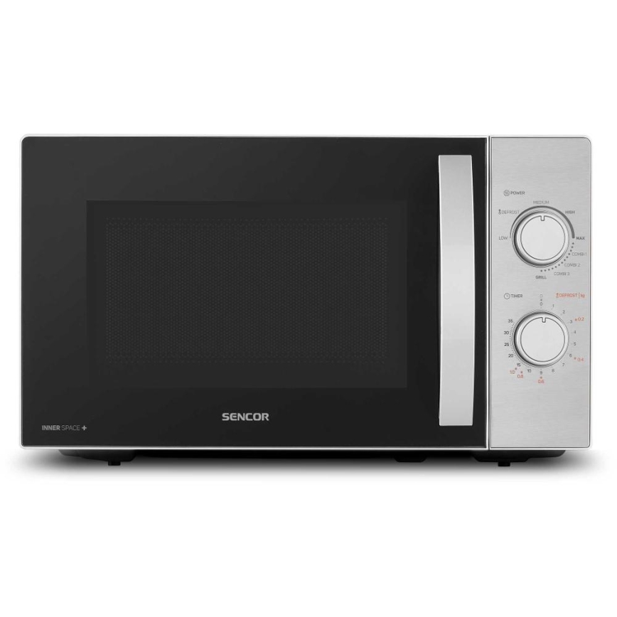 Sencor - Mikrovlnná rúra s funkciou grilu 700W/1000W/230V 20 l matný chróm