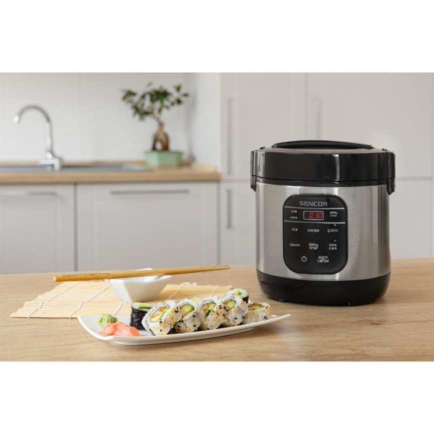 Sencor - Multifunkčný ryžovar 350W/230V 0,6 l nerez/čierny