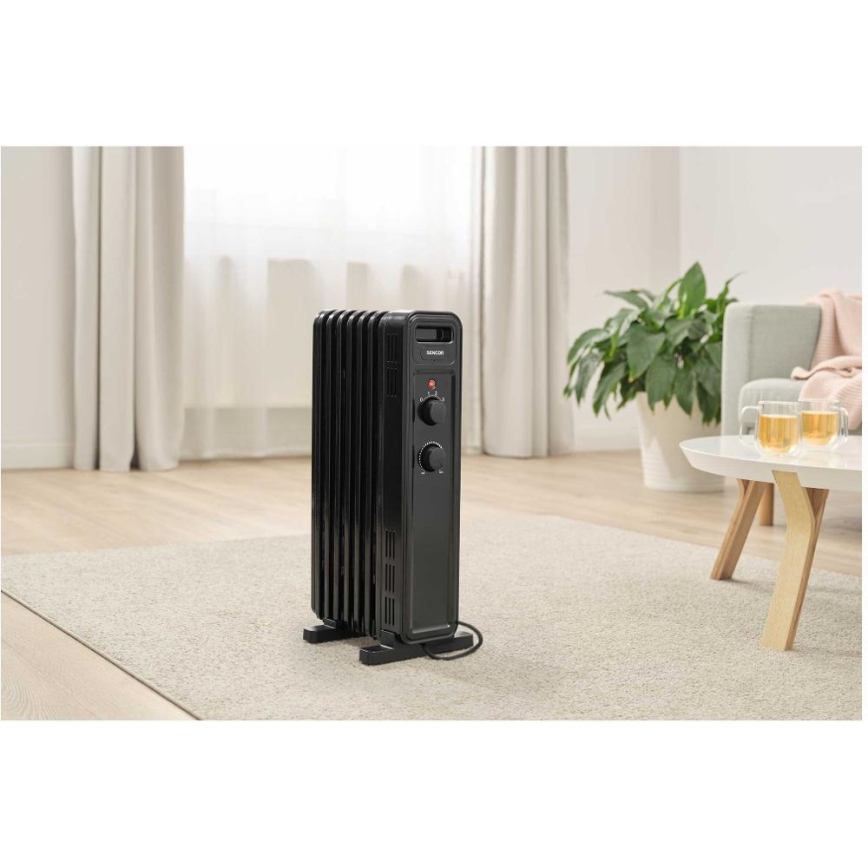 Sencor - olejový radiátor so 7 rebrami, 600/900/1500 W, 230 V, čierny