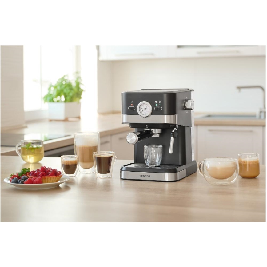 Sencor - Pákový espresso kávovar 1050W/230V čierna/matný chróm