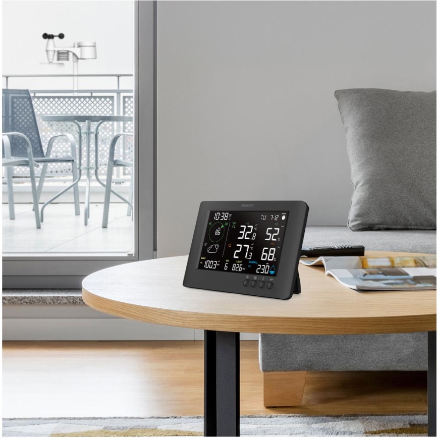 Sencor - Profesionálna meteostanica s farebným LCD displejom a budíkom 5V/1xCR2032 + 3xAA Wi-Fi