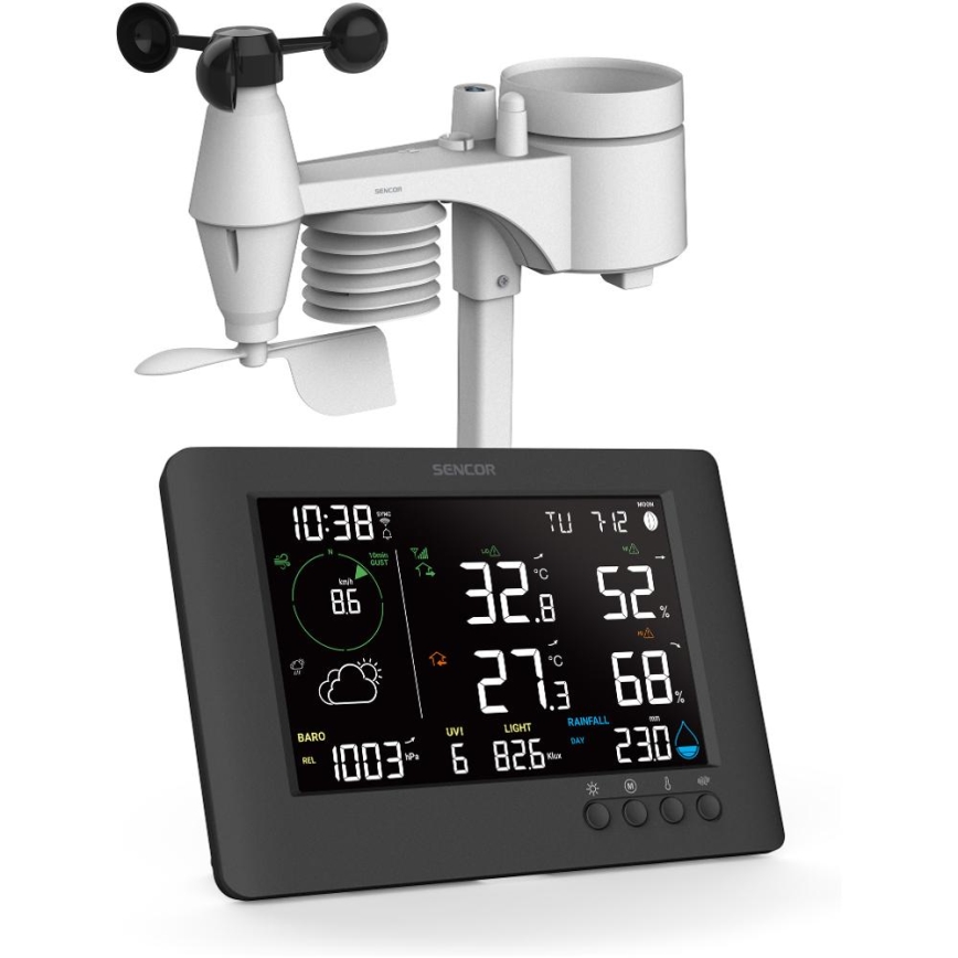 Sencor - Profesionálna meteostanica s farebným LCD displejom a budíkom 5V/1xCR2032 + 3xAA Wi-Fi