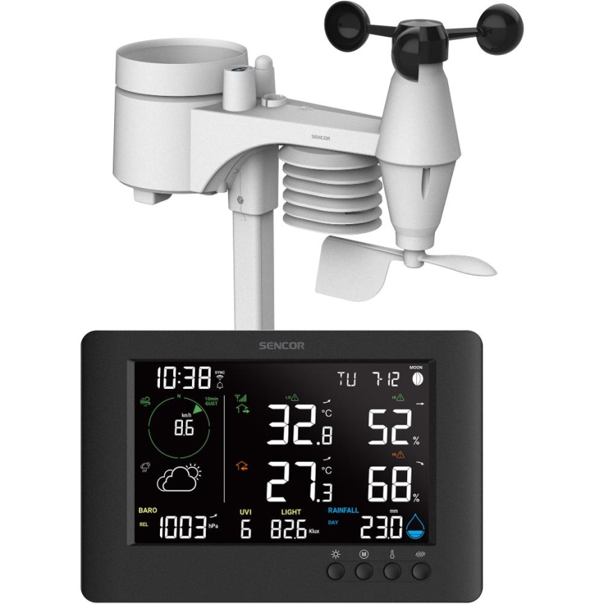 Sencor - Profesionálna meteostanica s farebným LCD displejom a budíkom 5V/1xCR2032 + 3xAA Wi-Fi