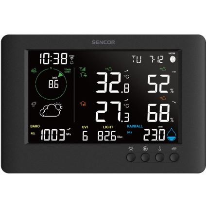Sencor - Profesionálna meteostanica s farebným LCD displejom a budíkom 5V/1xCR2032 + 3xAA Wi-Fi