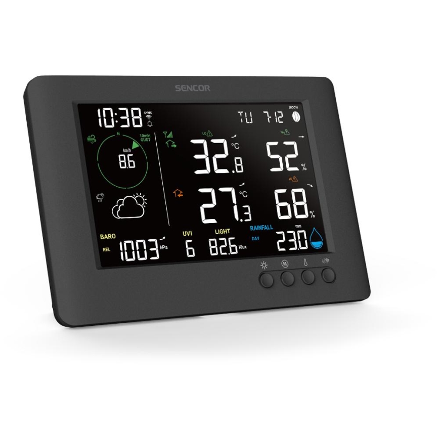 Sencor - Profesionálna meteostanica s farebným LCD displejom a budíkom 5V/1xCR2032 + 3xAA Wi-Fi