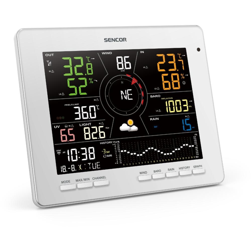 Sencor - Profesionálna meteostanica s farebným LCD displejom 1xCR2032 Wi-Fi Tuya