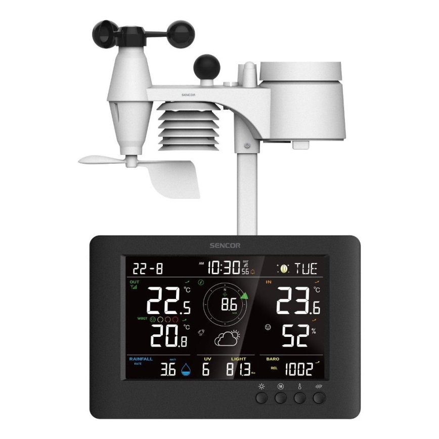Sencor - Profesionálna meteostanica s farebným LCD displejom a budíkom 5V/1xCR2032 + 3xAA