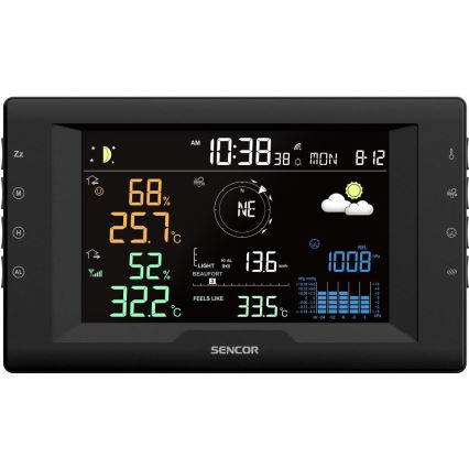 Sencor - Profesionálna meteostanica s farebným LCD displejom a budíkom 5V/1xCR2032 + 3xAA