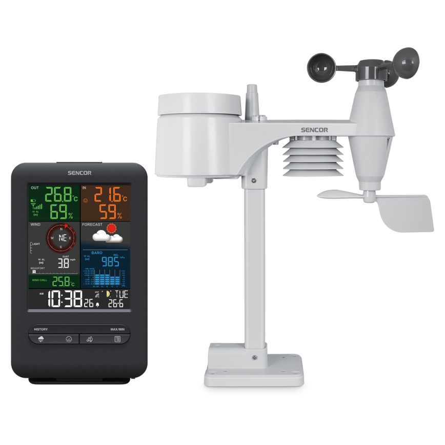 Sencor - Profesionálna meteostanica s LCD displejom a budíkom 1xCR2032 + 3xAA