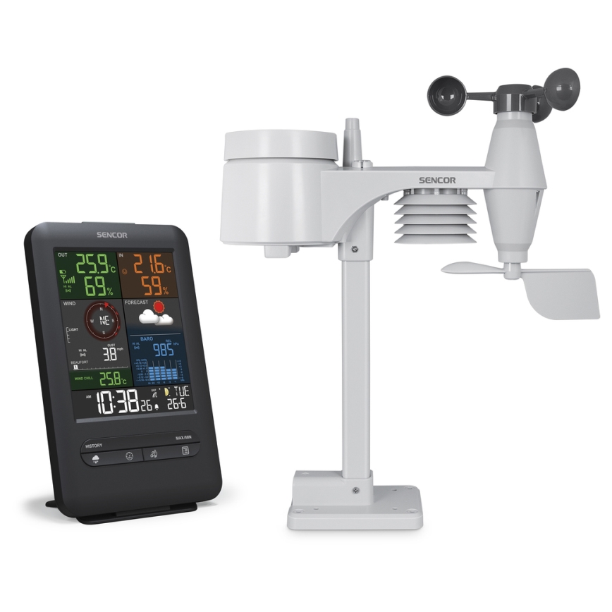 Sencor - Profesionálna meteostanica s LCD displejom a budíkom 1xCR2032 + 3xAA
