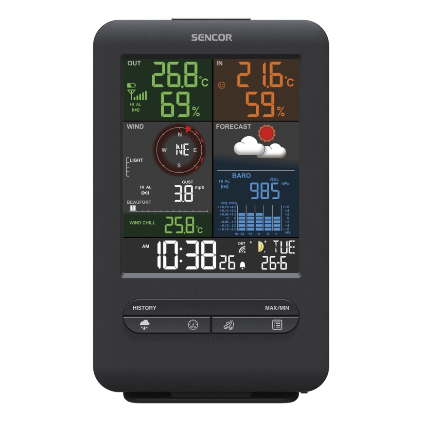 Sencor - Profesionálna meteostanica s LCD displejom a budíkom 1xCR2032 + 3xAA