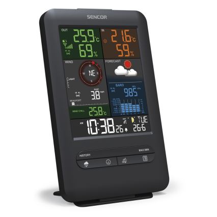 Sencor - Profesionálna meteostanica s LCD displejom a budíkom 1xCR2032 + 3xAA