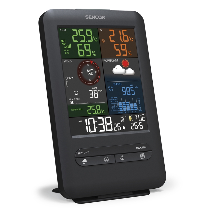 Sencor - Profesionálna meteostanica s LCD displejom a budíkom 1xCR2032 + 3xAA