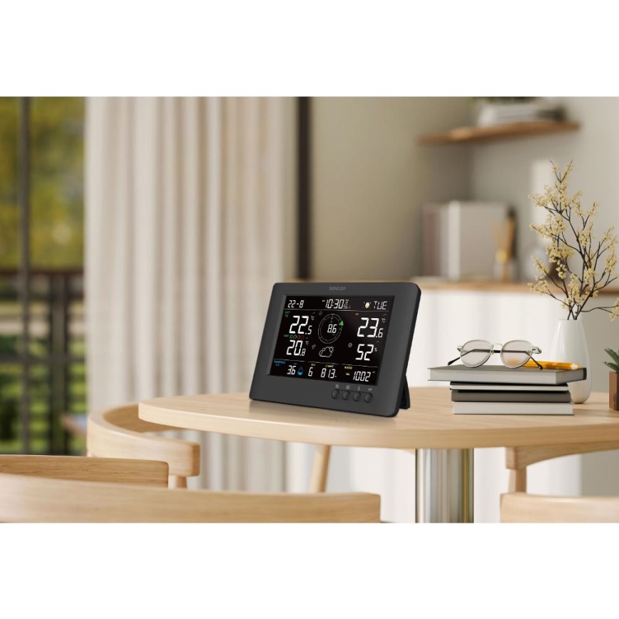 Sencor - Profesionálna meteostanica s farebným LCD displejom a budíkom 5V/1xCR2032 + 3xAA