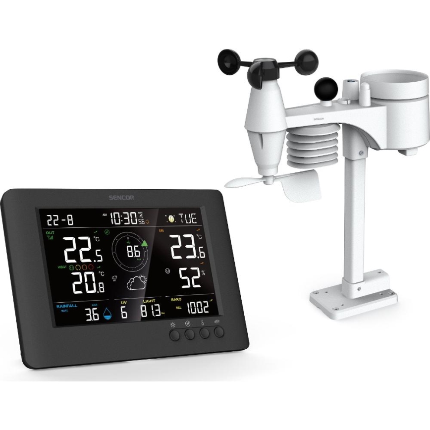 Sencor - Profesionálna meteostanica s farebným LCD displejom a budíkom 5V/1xCR2032 + 3xAA