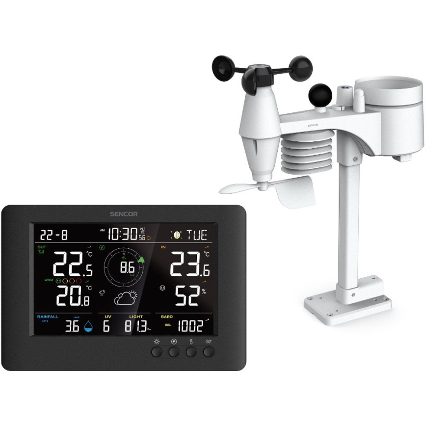 Sencor - Profesionálna meteostanica s farebným LCD displejom a budíkom 5V/1xCR2032 + 3xAA