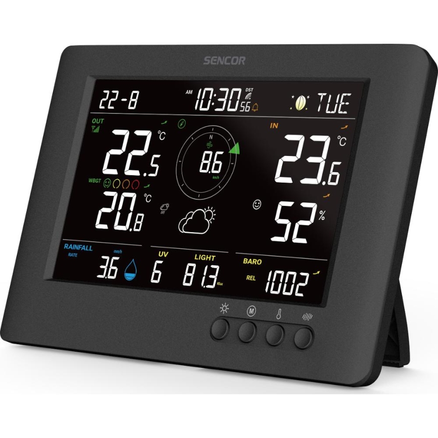 Sencor - Profesionálna meteostanica s farebným LCD displejom a budíkom 5V/1xCR2032 + 3xAA