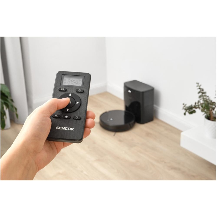 Sencor - Robotický vysávač s mopom 2v1 16W/2600 mAh Wi-Fi čierna + diaľkové ovládanie
