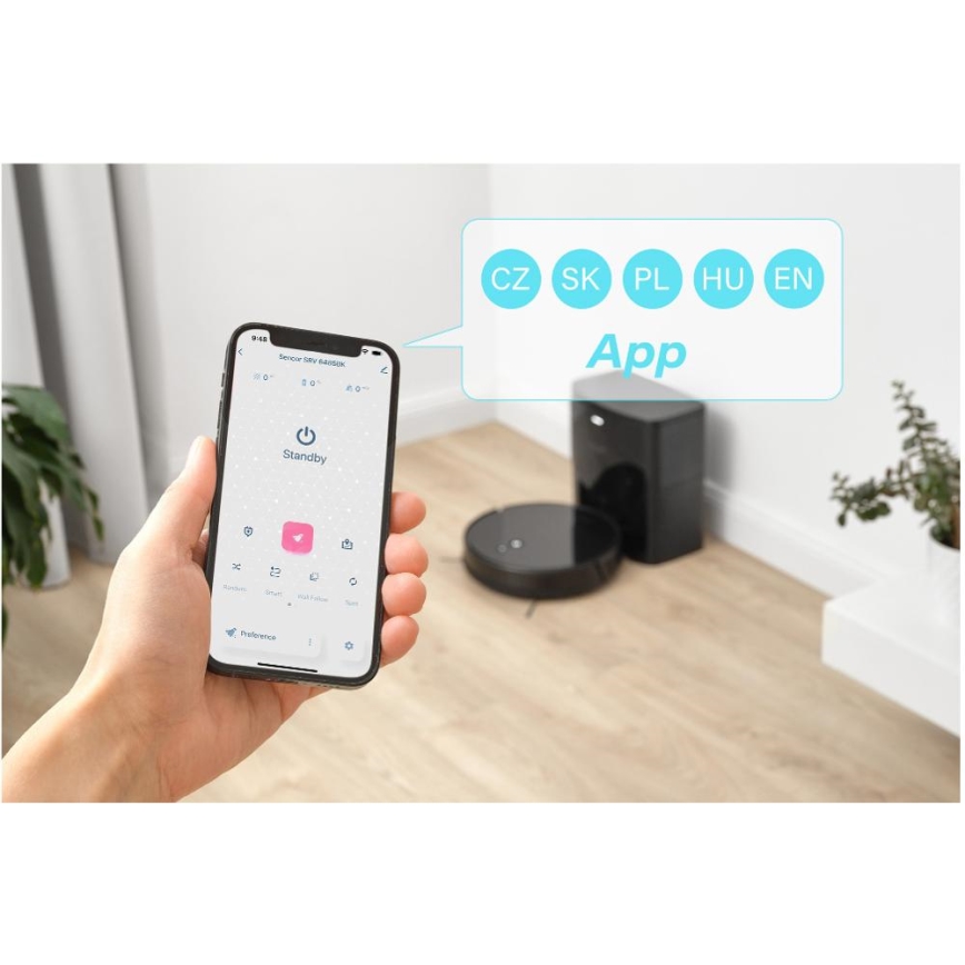 Sencor - Robotický vysávač s mopom 2v1 16W/2600 mAh Wi-Fi čierna + diaľkové ovládanie