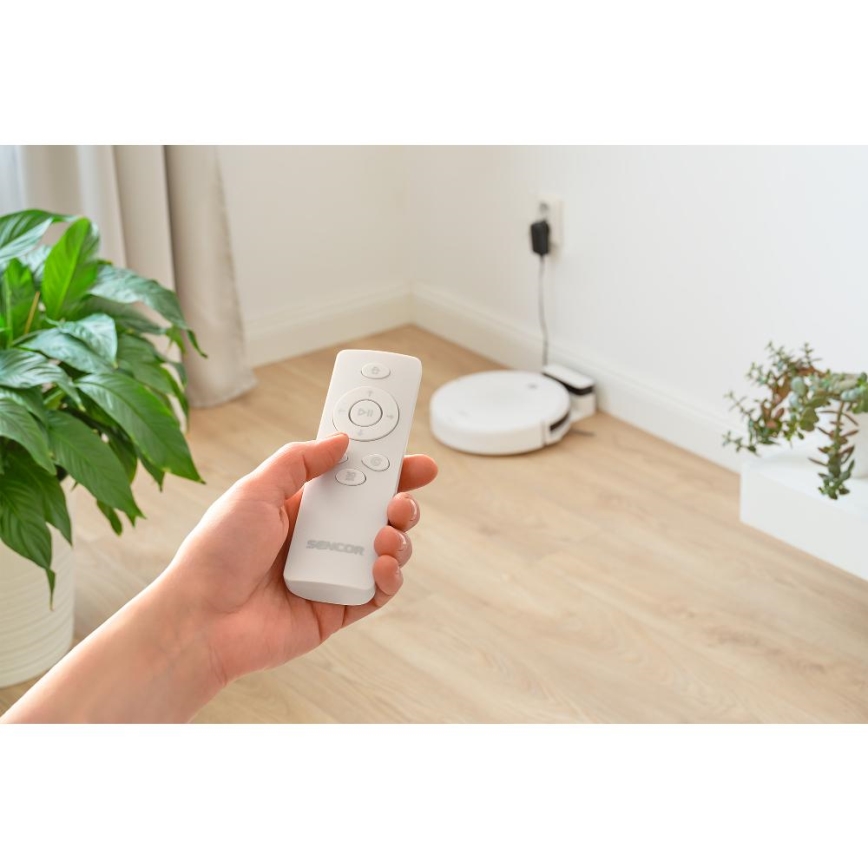 Sencor - Robotický vysávač s mopom 2v1 18W/1500 mAh biela + diaľkové ovládanie