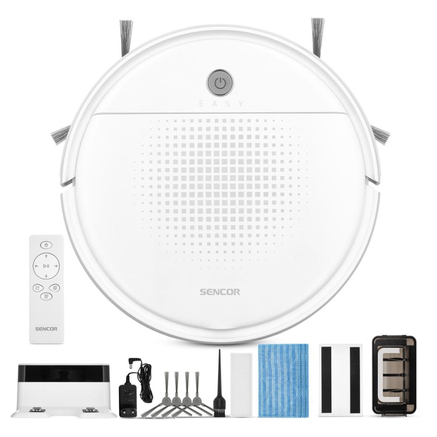 Sencor - Robotický vysávač s mopom 2v1 18W/1500 mAh biela + diaľkové ovládanie