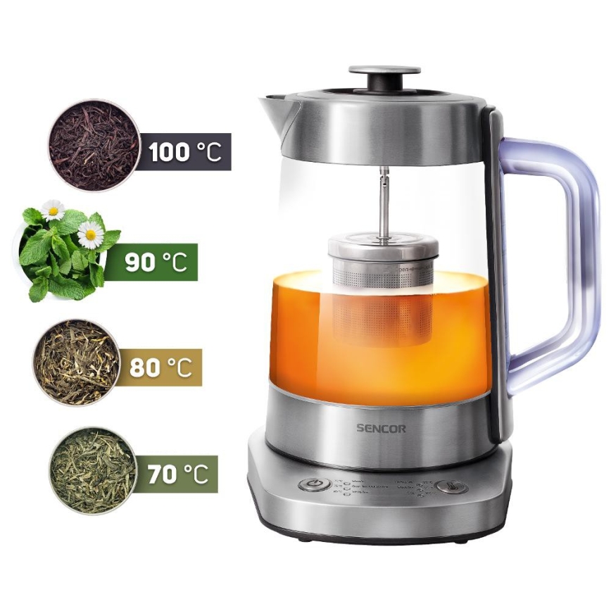 Sencor - Rýchlovarná kanvica s reguláciou teploty 1,5 l 1500W/230V nerez