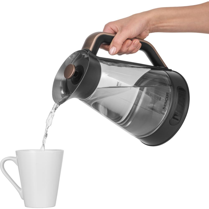 Sencor - Rýchlovarná kanvica s termoreguláciou 1,5 l 2150W/230V čierna/ružovo-zlatá