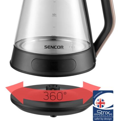 Sencor - Rýchlovarná kanvica s termoreguláciou 1,5 l 2150W/230V čierna/ružovo-zlatá