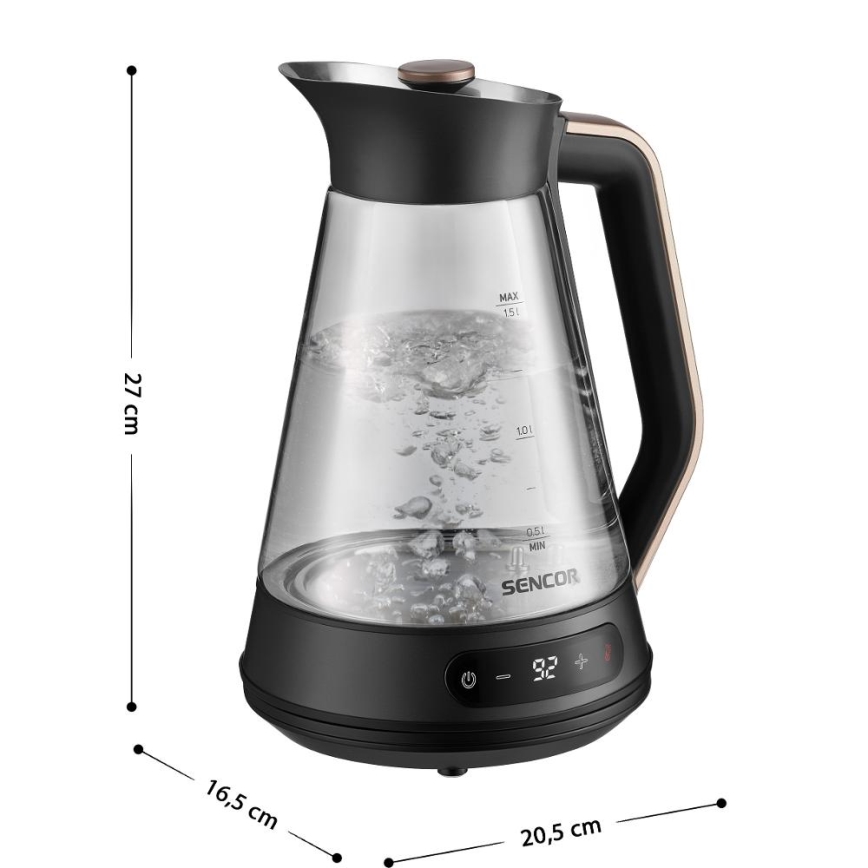 Sencor - Rýchlovarná kanvica s termoreguláciou 1,5 l 2150W/230V čierna/ružovo-zlatá