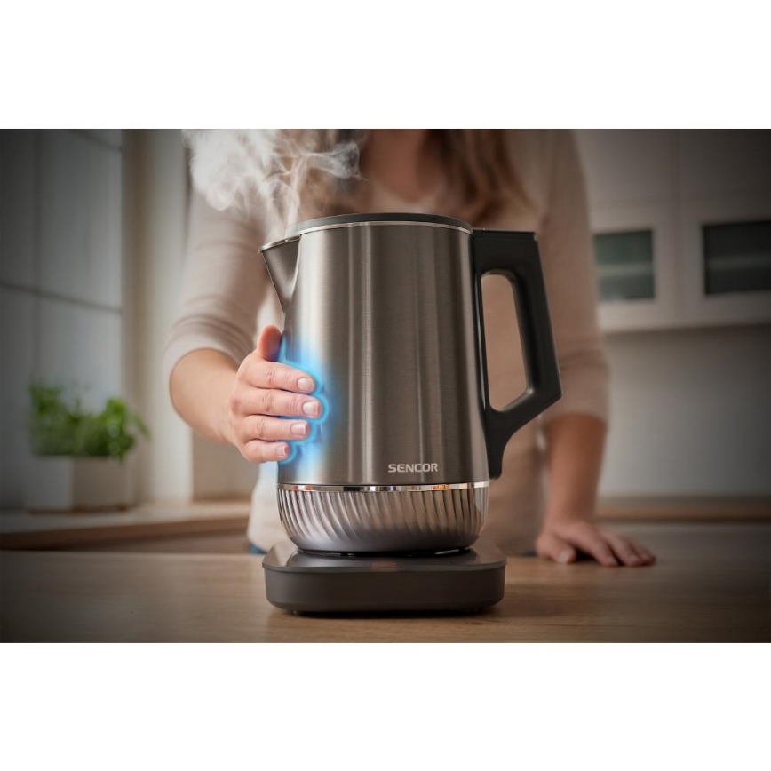 Sencor - Rýchlovarná kanvica s termoreguláciou 1,7 l 1800 W/230 V nerez