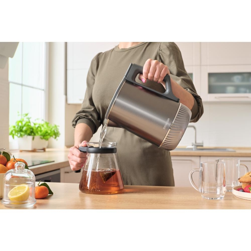 Sencor - Rýchlovarná kanvica s termoreguláciou 1,7 l 1800 W/230 V nerez