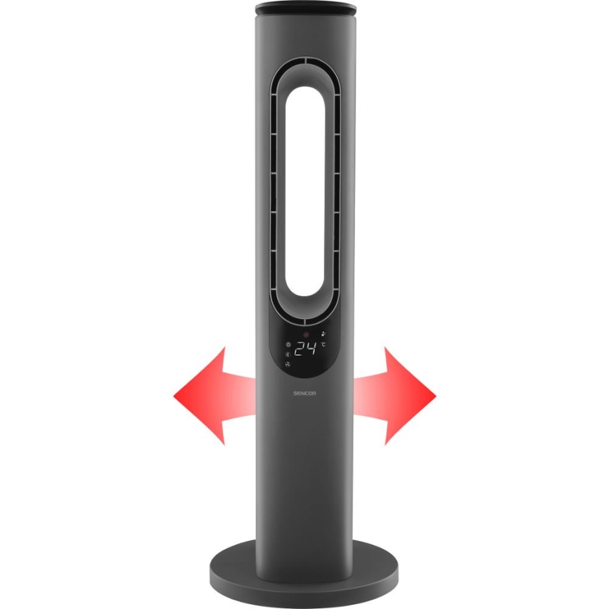 Sencor - Stĺpový bezlopatkový keramický ventilátor 1200/2000W/230V antracit + diaľkové ovládanie