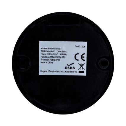 Senzor pohybu infračervený 360° 200W/230V čierna