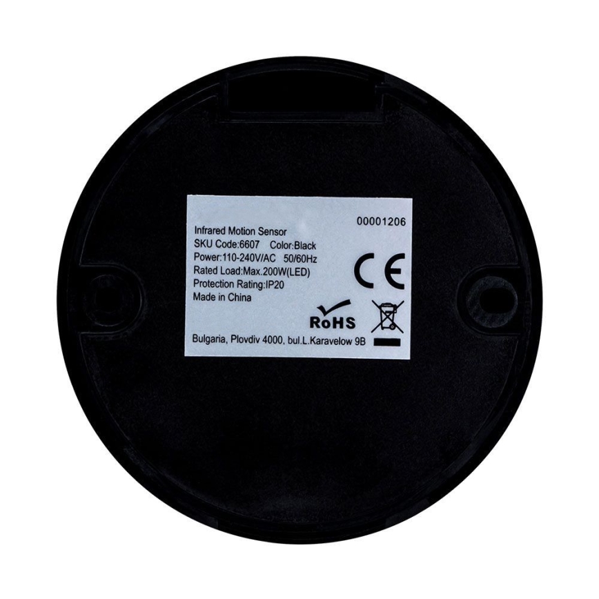 Senzor pohybu infračervený 360° 200W/230V čierna