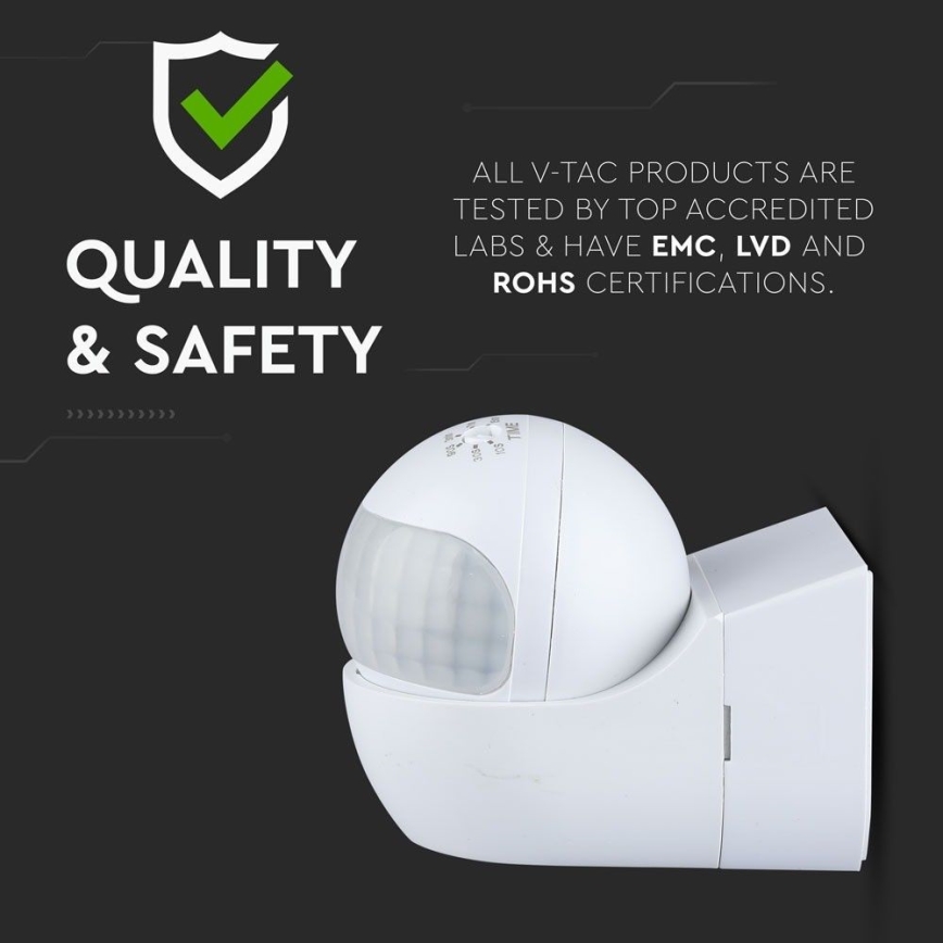 Senzor pohybu PIR 180° 800W/230V IP44 biela