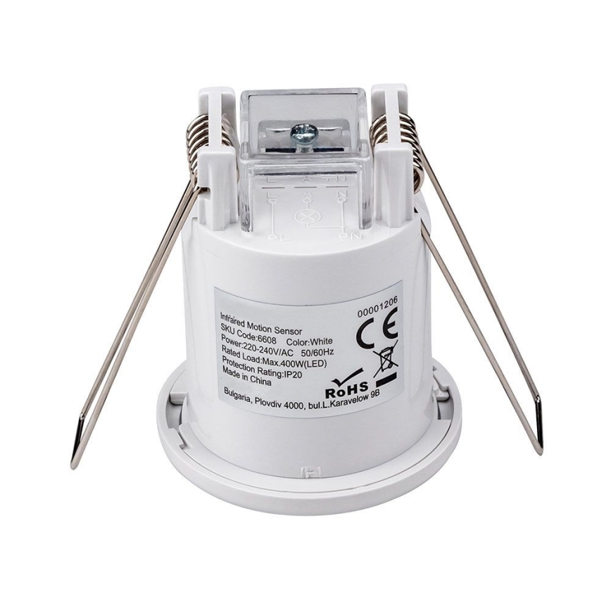 Senzor pohybu podhľadový PIR 360° 400W/230V biela