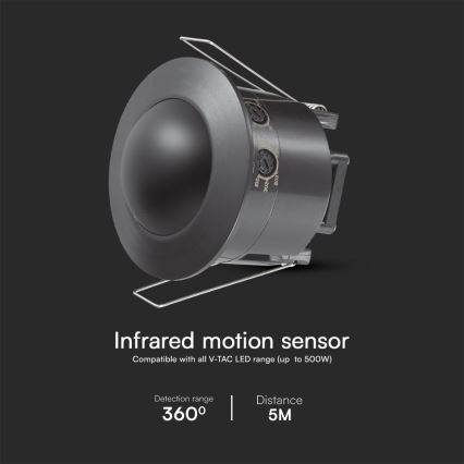 Senzor pohybu podhľadový PIR 360° 500W/230V čierna