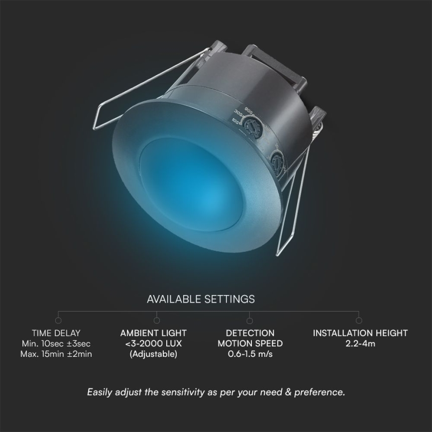 Senzor pohybu podhľadový PIR 360° 500W/230V čierna